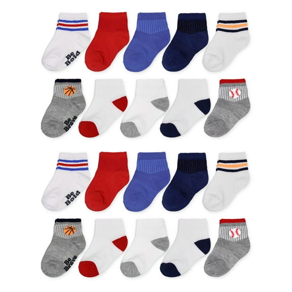 Fruit Of The Loom Baby and Toddler Boy Ankle Socks, 20-Pack, Sizes 6M-5Y