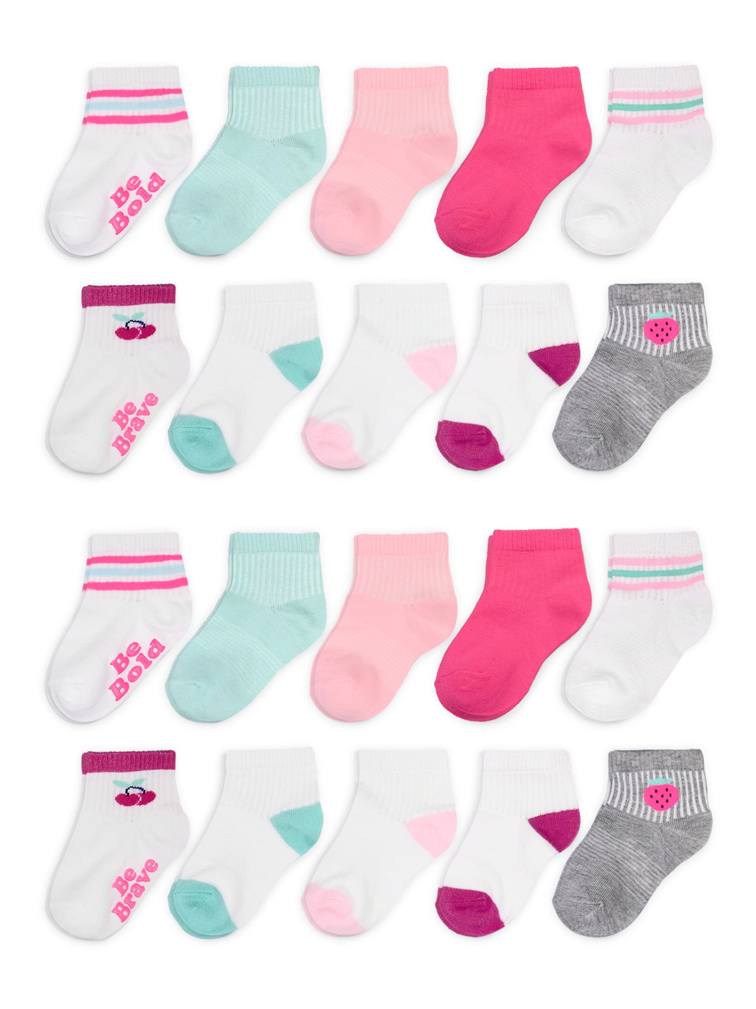 Fruit Of The Loom Baby and Toddler Girl Ankle Socks, 20Pack, Sizes 6M