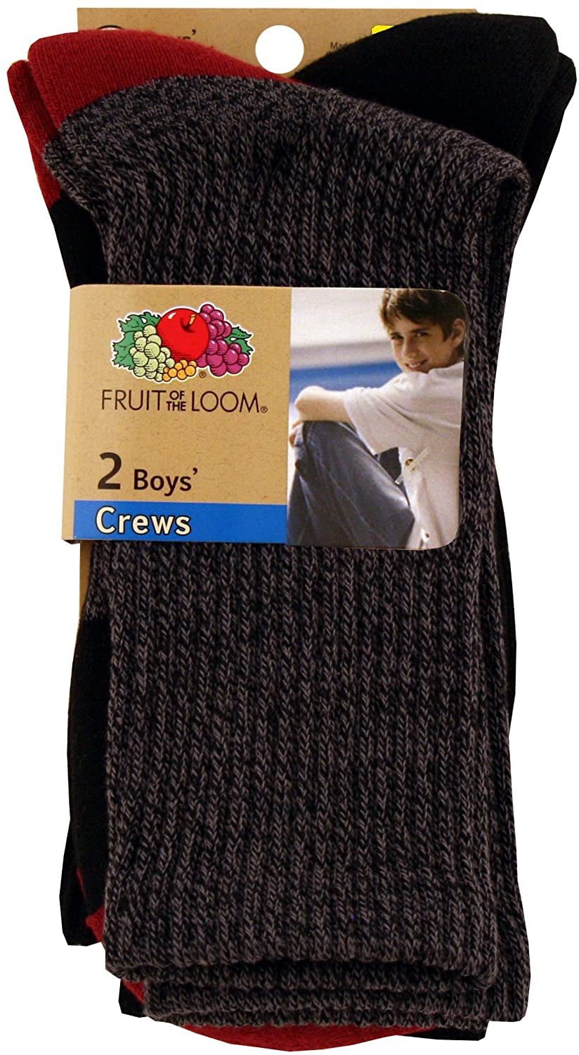Fruit Of The Loom Boys 2 Pack Soft Rugged Crew Socks, M, Black ...