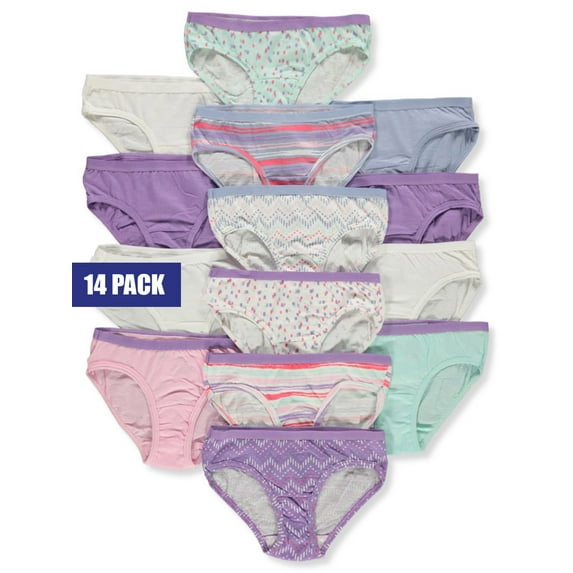 Fruit Of The Loom Girls' 14-Pack Hipsters Underwear - Purple/Multi, 14 (Big Girls)