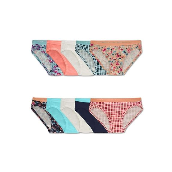 Fruit of the Loom Girls Assorted Cotton Bikini 10 Pack, 6, Assorted