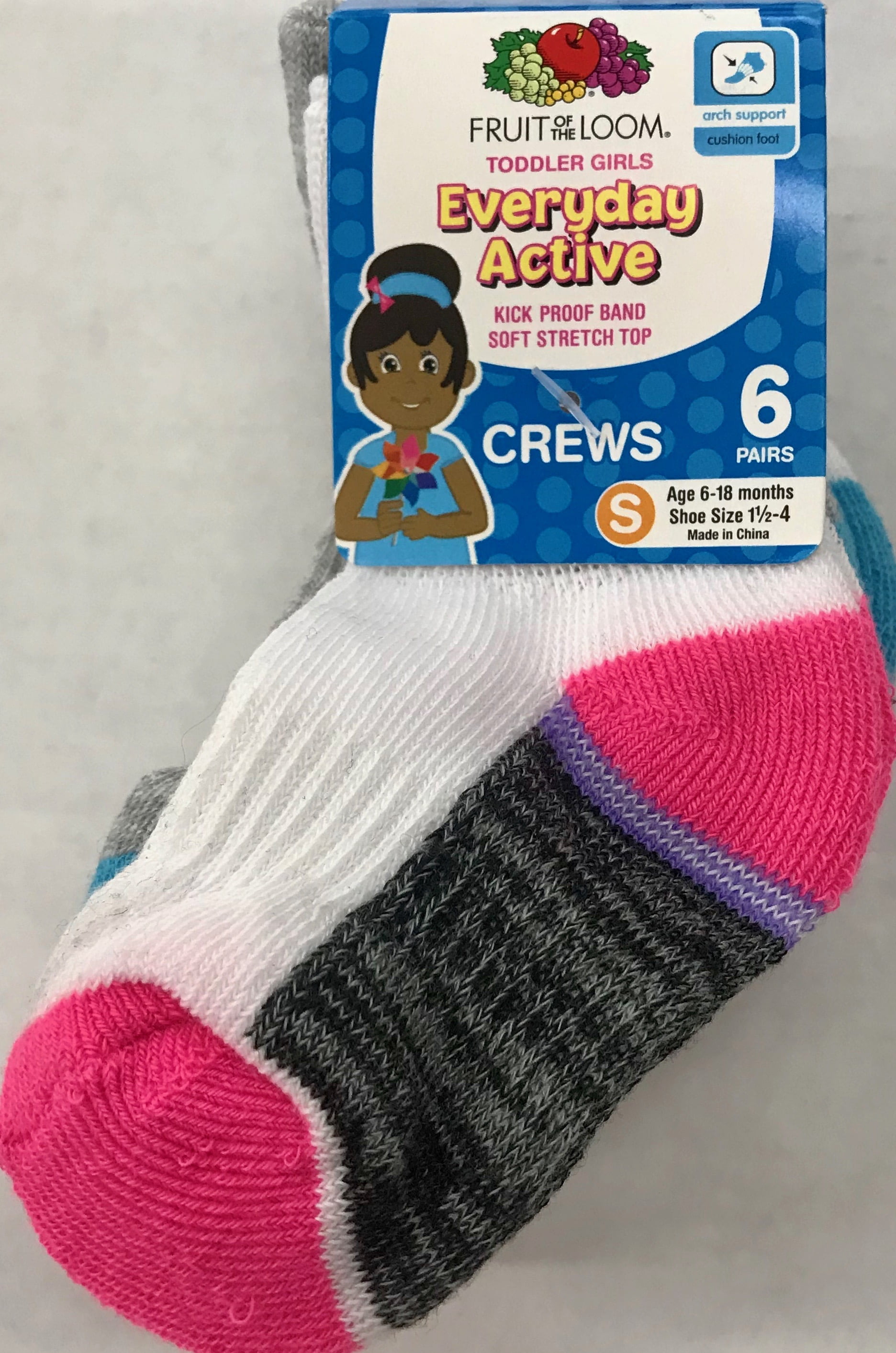 Fruit Of The Loom Girls Crew Socks, 6 Pack - Walmart.com