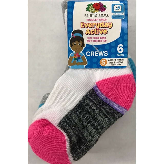 Fruit Of The Loom Girls Crew Socks, 6 Pack - Walmart.com