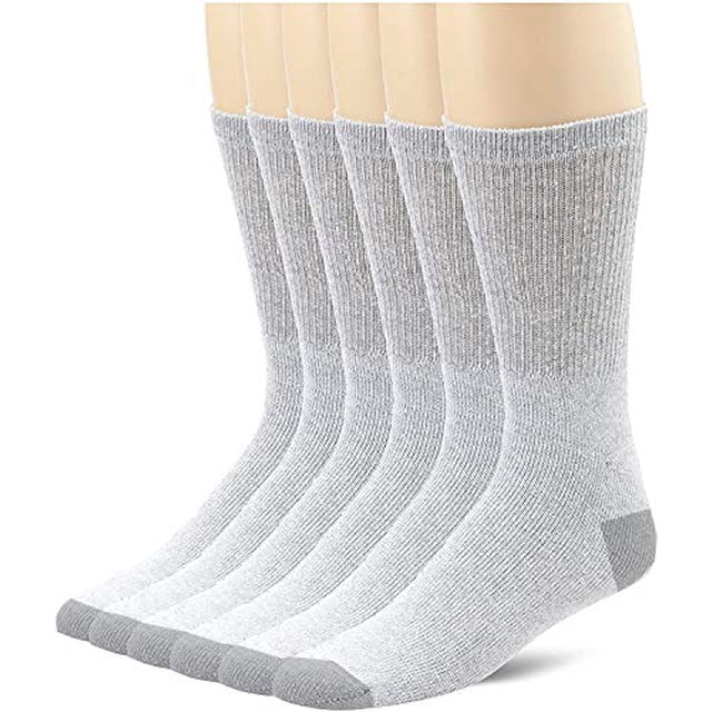 Fruit Of The Loom Men's 6 Pack Gray Cushioned Crew Socks, Shoe Size: 6 ...