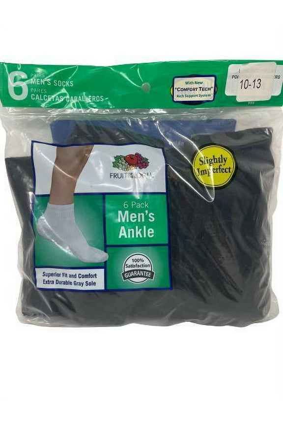 Men's Ankle Socks Slightly Imperfect 6 Pack Black 10-13
