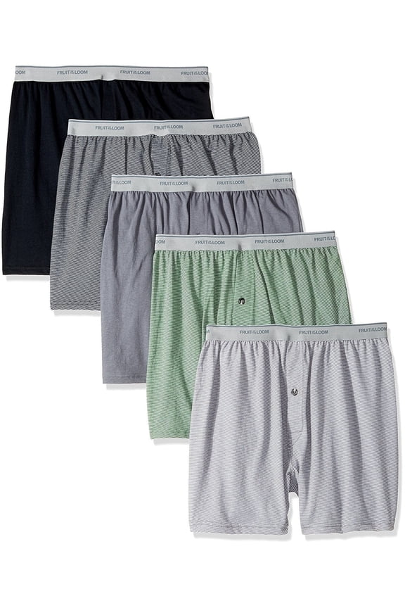 Men's Exposed Waistband Knit Boxer (5 Pack) (Assorted, Large 36"-38" Waist)