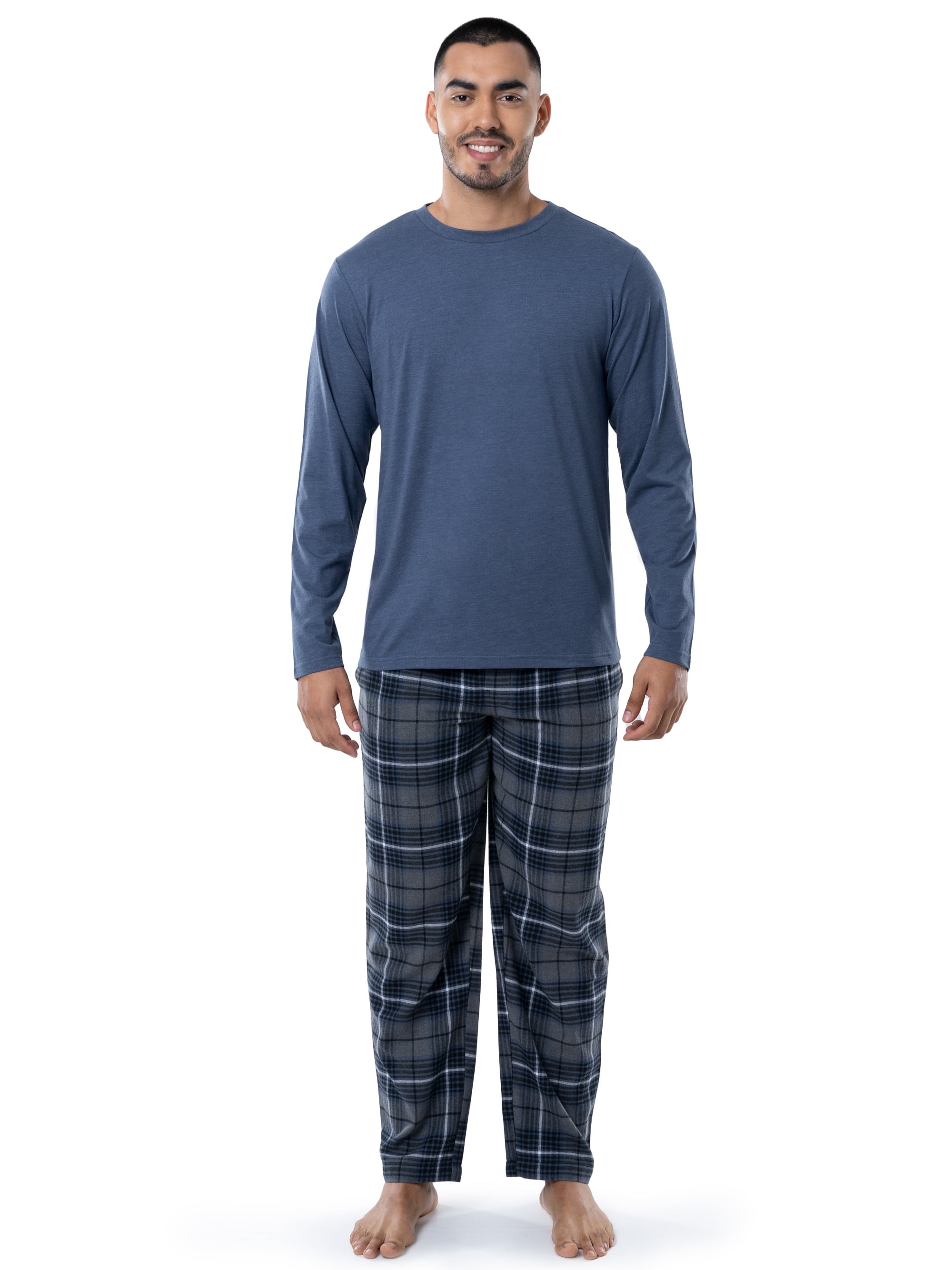 Fruit of the Loom Men's Jersey Knit Top and Flannel Pajama Pants Set, 2-Piece, Sizes S-5XL