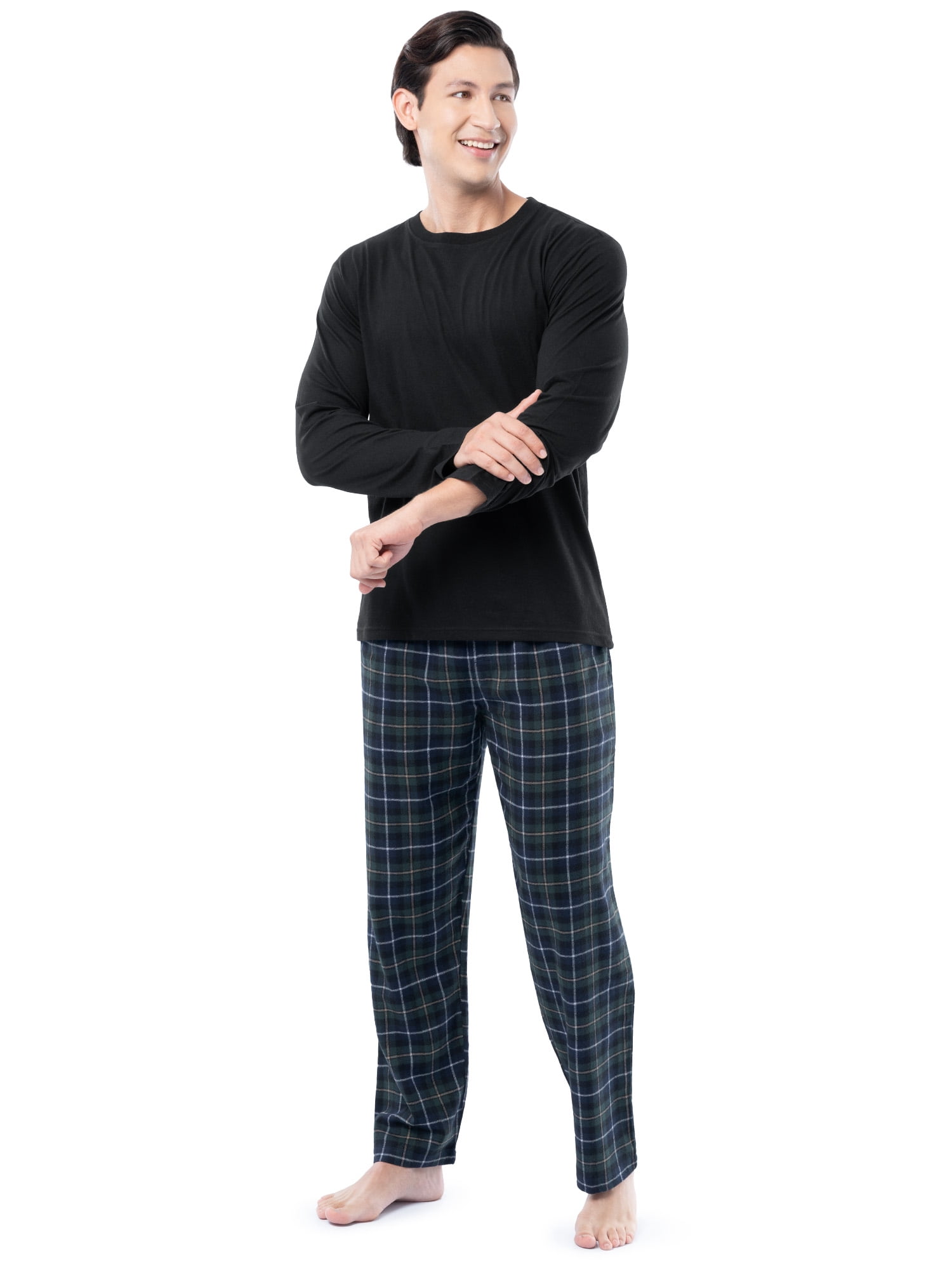 Fruit of the Loom Men's Jersey Knit Top and Flannel Pajama Pants Set, 2-Piece, Sizes S-5XL