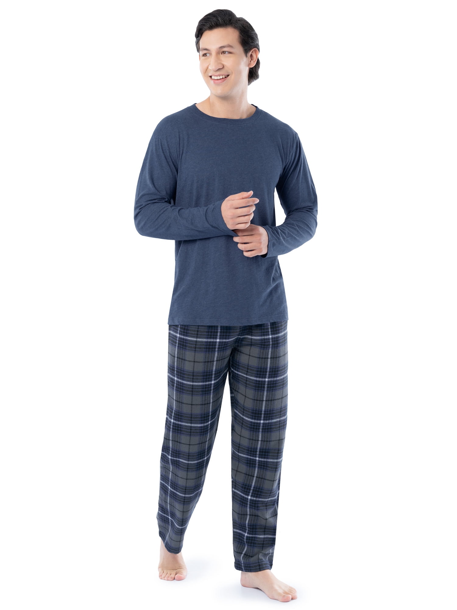 Fruit of the Loom Men's Jersey Knit Top and Flannel Pajama Pants Set, 2-Piece, Sizes S-5XL
