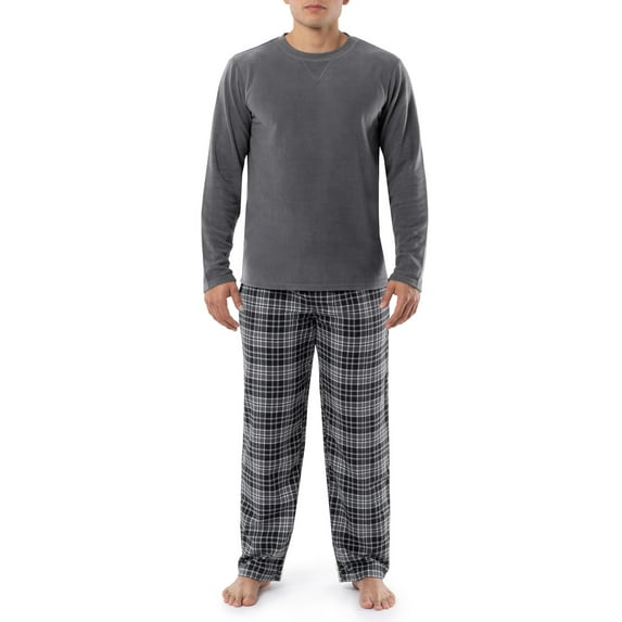 Fruit Of The Loom Men's Long Sleeve Microfleece Top and Flannel Pajama Pant Set
