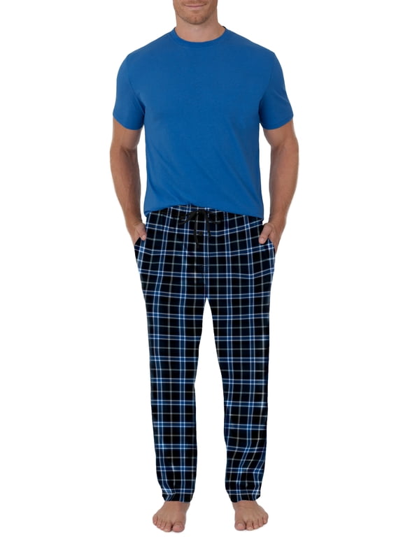 Men's Short Sleeve Crew Neck Top And Fleece Pajama Pant Set
