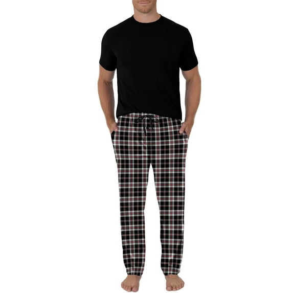 Fruit Of The Loom Men's Short Sleeve Crew Neck Top And Fleece Pajama Pant Set