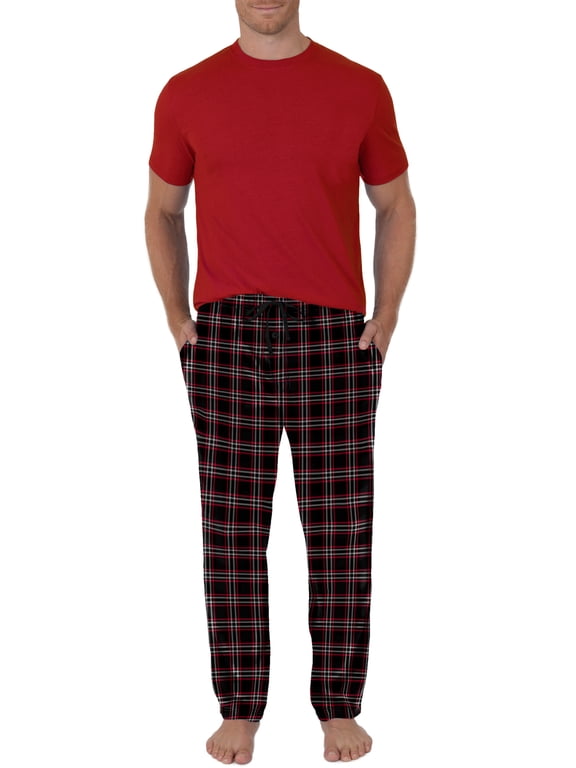 Men's Short Sleeve Crew Neck Top and Fleece Pajama Pant Set
