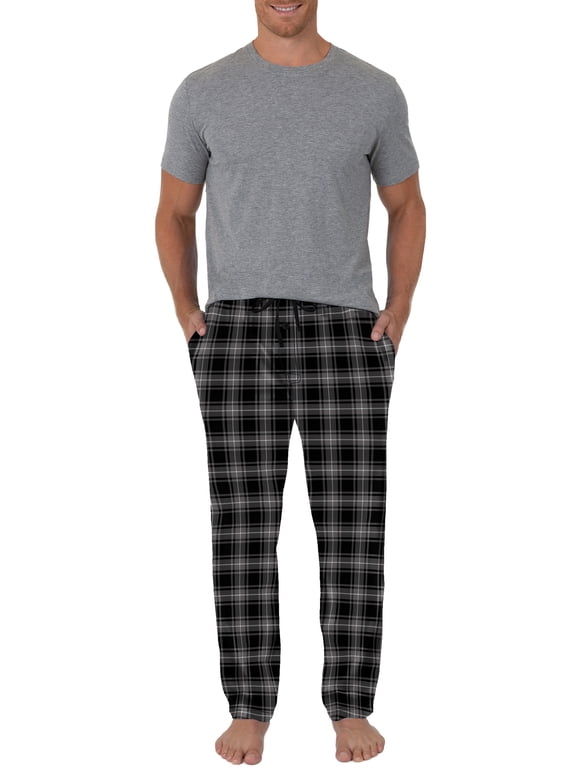 Men's Short Sleeve Crew Neck Top and Fleece Pajama Pant Set