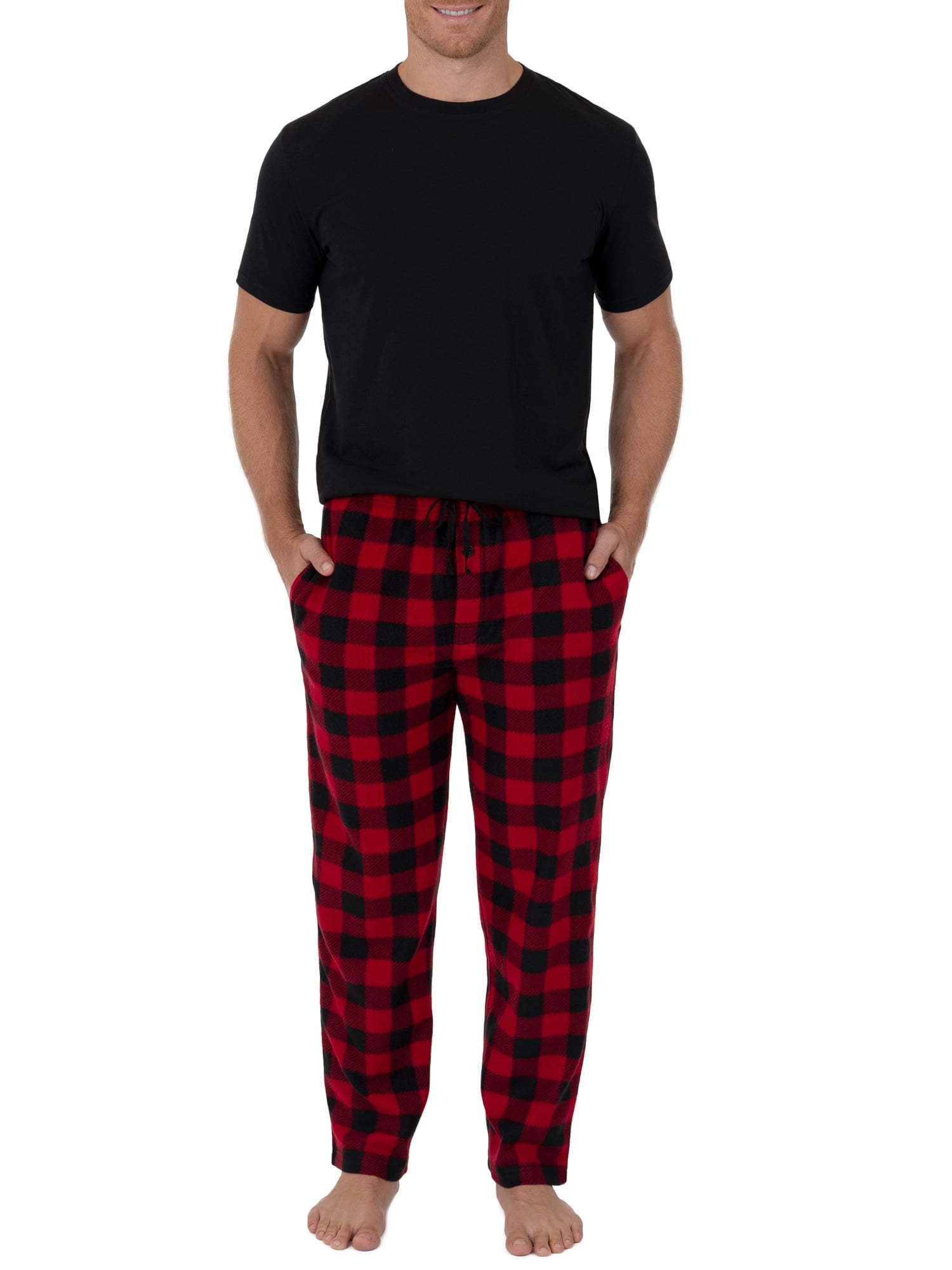 Fruit Of The Loom Men's Short Sleeve Crew Neck Top and Fleece Pajama Pant Set