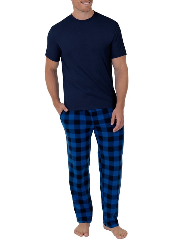 Men's Short Sleeve Crew Neck Top and Fleece Pajama Pant Set