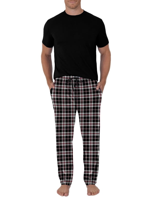 Men's Short Sleeve Crew Neck Top and Fleece Pajama Pant Set