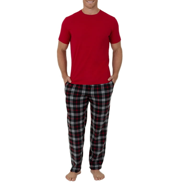 Fruit Of The Loom Men s Short Sleeve Crewneck Top and Fleece Pajama Pants Set Walmart