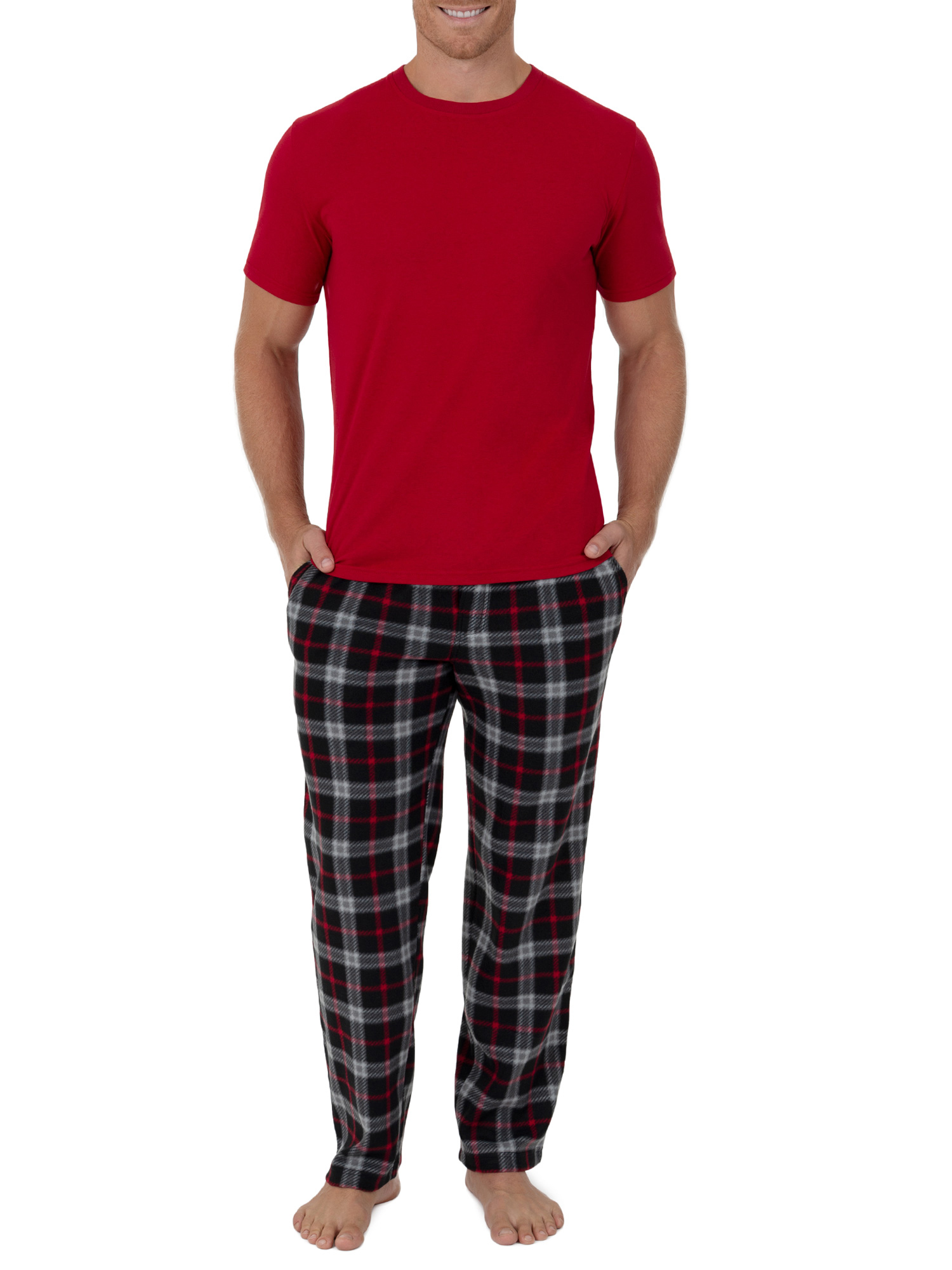 Fruit Of The Loom Men’s Short Sleeve Crewneck Top and Fleece Pajama Pants Set - image 1 of 5