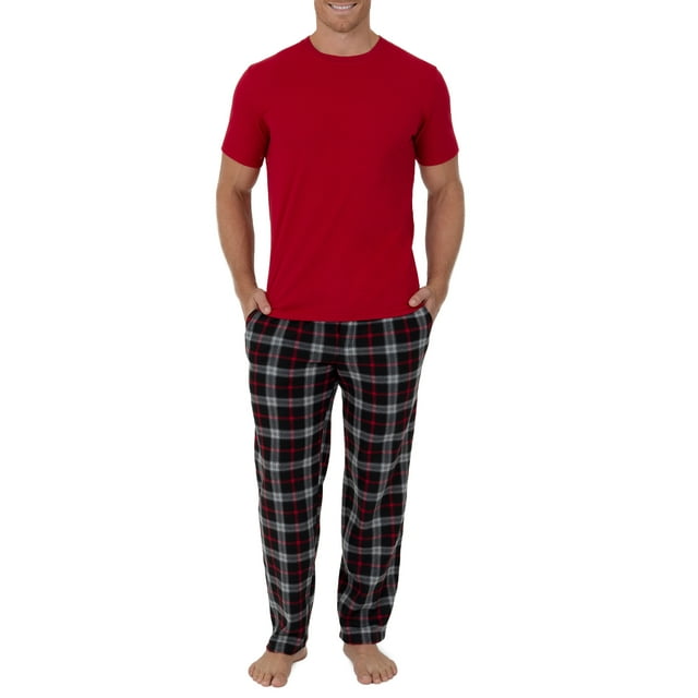 Fruit Of The Loom Men’s Short Sleeve Crewneck Top and Fleece Pajama Pants Set