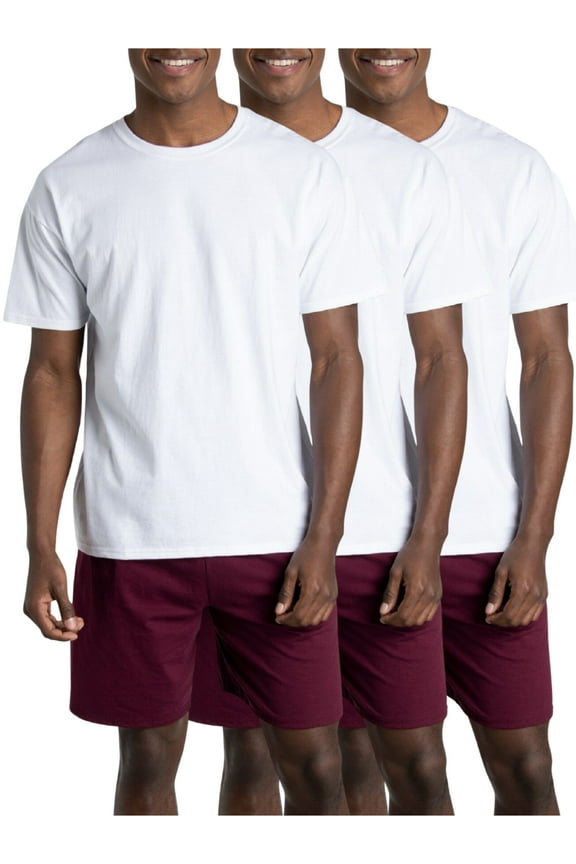 Men's Short Sleeve T-Shirts Multipack Regular Fit Knit Jersey Crewneck Irregular Tees White 3-Pack Small