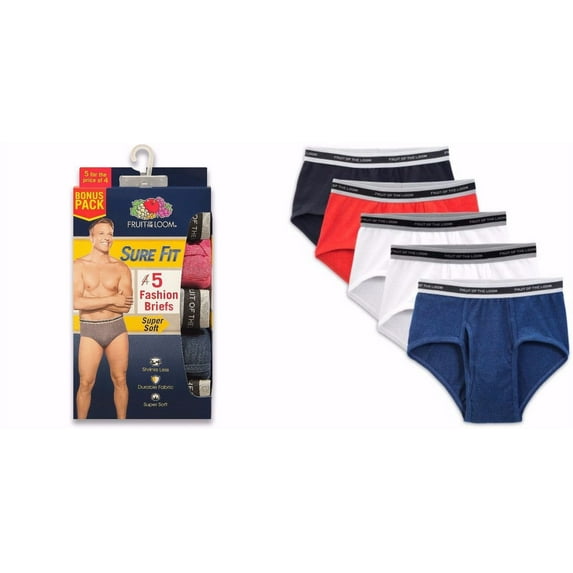 Fruit of the Loom Men's Fashion Briefs SURE FIT 5-PACK Assorted Color Size S-3XL
