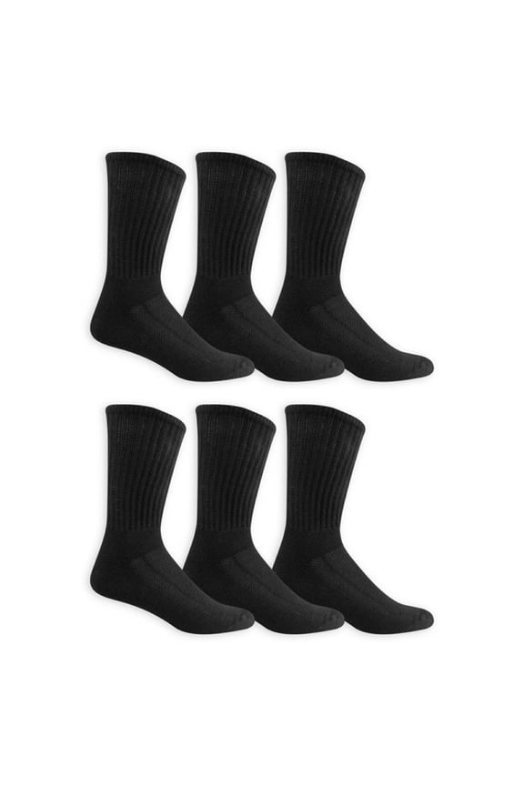 Men's Size 6-12 Breathable Cotton Crew Socks, 6 Pack, Black