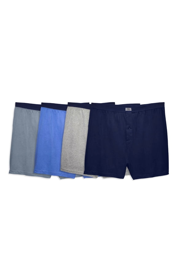 Mens Big Knit Boxers 4 Pack, 2XL, Assorted