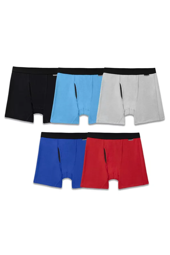 Mens Signature Essentials 5 Pack Everyday Stretch Boxer Briefs, Large, Assorted