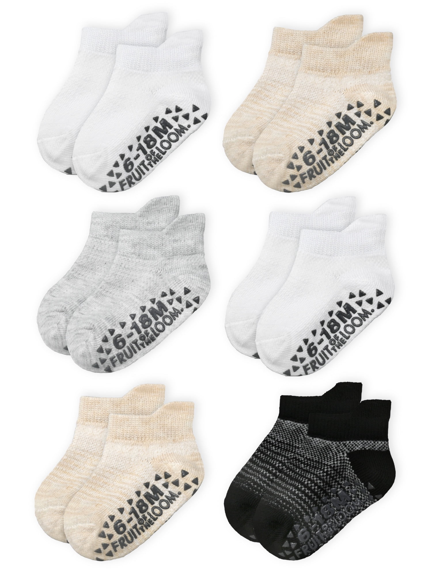 Fruit of the Loom Toddler Low-Cut Socks, 6-Pack, Size 6M-5T
