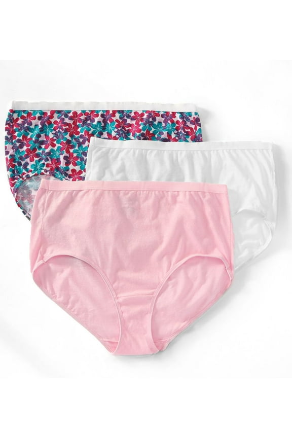 Women's Fit for Me Plus Size Cotton Brief Panties, 3 Pack