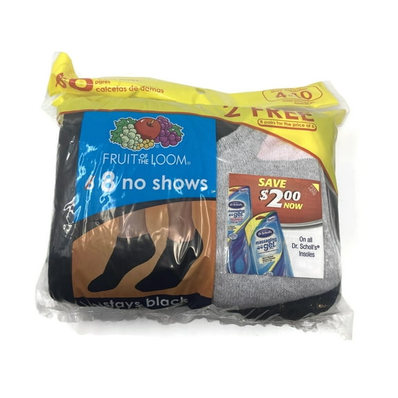 Fruit Of The Loom Womens 8 Pack No Show Socks, 4-10, Assorted