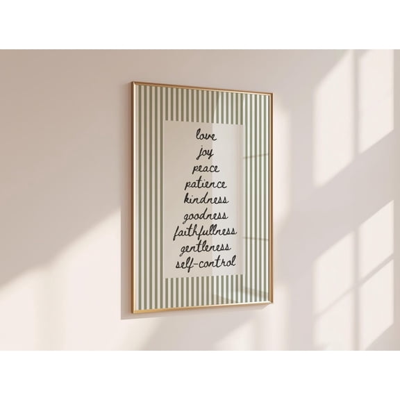 Fruit Of The Spirit Print Christian Wall Art Hand Drawn Typography Neutral Faith Decor Sage Green Striped