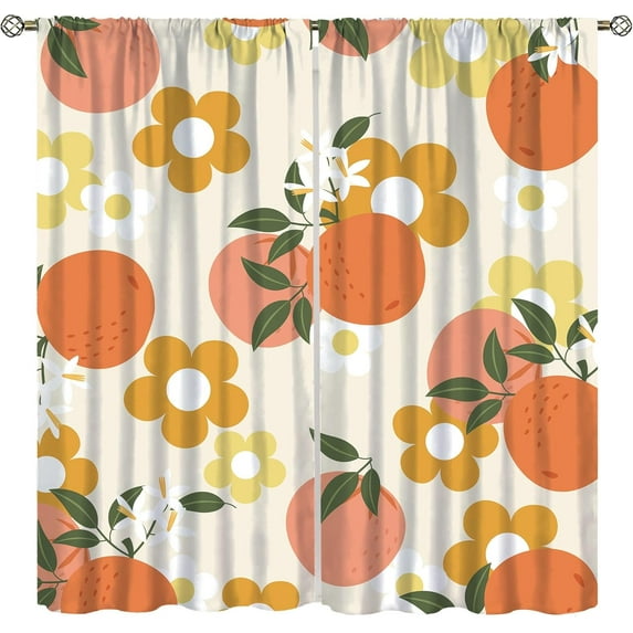 Fruit Orange Curtain,Cartoon Flower Kids Bedroom Window Treatments Drapes,Modern Groovy Funky Girls Room Curtains 42" W X 63" L