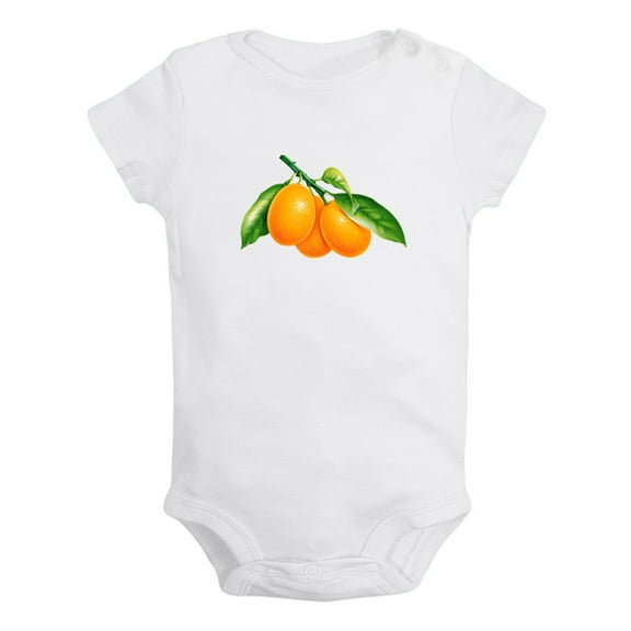Fruit Orange Image Print Rompers For Babies, Newborn Baby Unisex Bodysuits, Infant Jumpsuits, Toddler 0-24 Months Kids One-Piece Oufits (White, 0-6 Months)