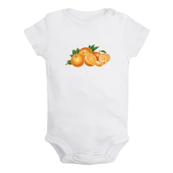 Fruit Orange Image Print Rompers For Babies, Newborn Baby Unisex Bodysuits, Infant Jumpsuits, Toddler 0-24 Months Kids One-Piece Oufits (White, 0-6 Months)