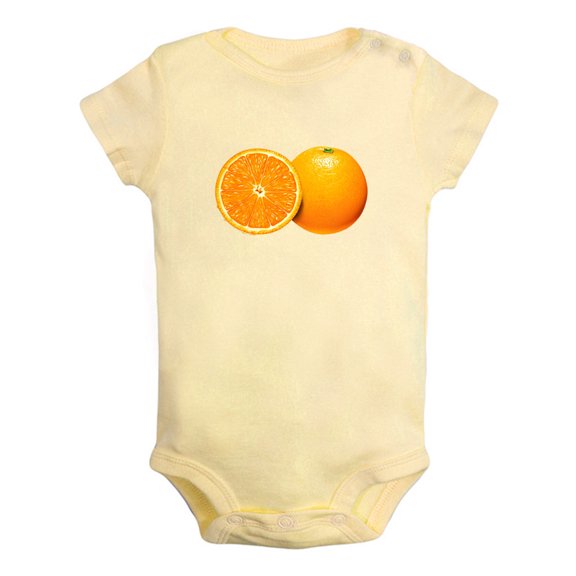 Fruit Orange Image Print Rompers For Babies, Newborn Baby Unisex Bodysuits, Infant Jumpsuits, Toddler 0-24 Months Kids One-Piece Oufits (Yellow, 0-6 Months)