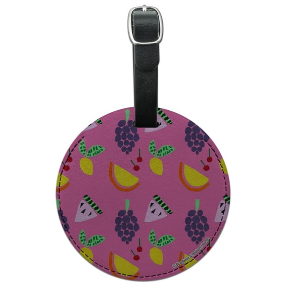 Fruit Party Cherries Grapes Lemons Round Leather Luggage Card Suitcase Carry-On ID Tag