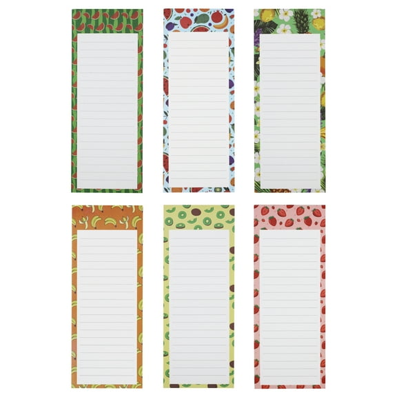 Fruit Pattern Grocery List Magnet Pad for Fridge - 6 Pack of Vibrant Note Pads with Full Magnetic Back and 60 Sheets Each