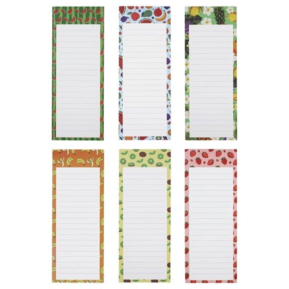 Fruit Pattern Grocery List Magnet Pad for Fridge - 6 Pack of Vibrant Note Pads with Full Magnetic Back and 60 Sheets Each