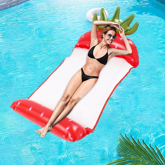 Fruit Pattern Inflatable Pool Hammock, 47 x 27.5 Inch Floating Chair with Mesh Seat, Portable Water Lounge for Adults in Pineapple Watermelon and Strawberry Designs, 47 x 27.5 Inch