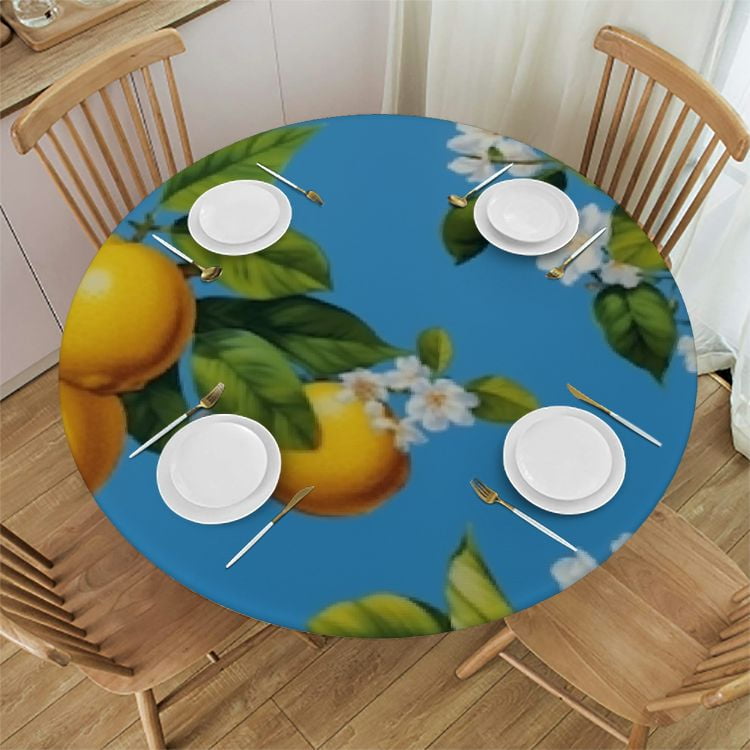 Fruit Pattern Round Tablecloth,Lemon Theme,Stain Resistance,Water ...