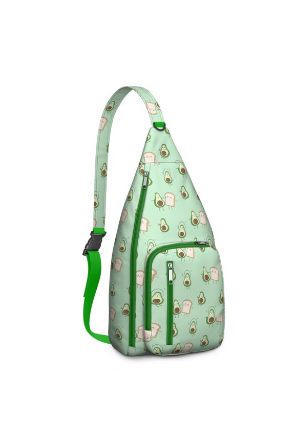 Fruit Pattern Sling Backpack - Vibrant Avocado & Leaf Design, Durable Shoulder Pack for Students