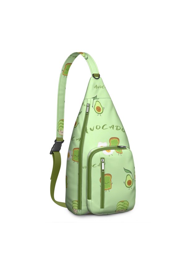 Fruit Pattern Sling Backpack - Vibrant Avocado & Leaf Design, Durable Shoulder Pack for Students