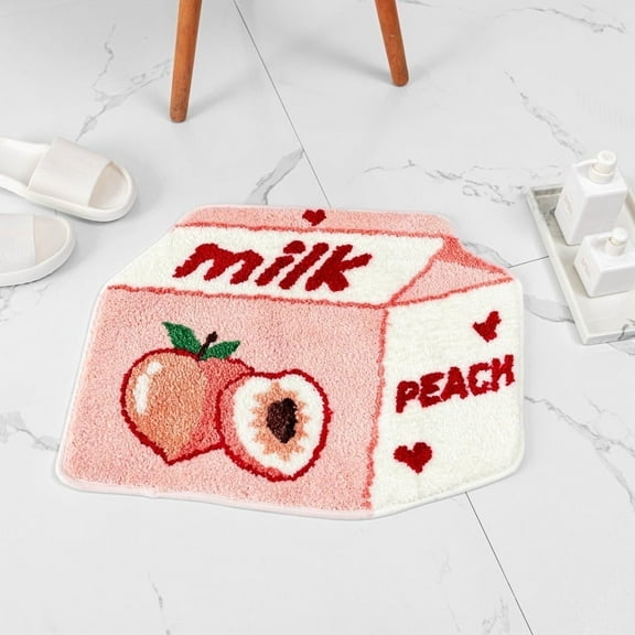 Fruit Peach Bath Mat for Bathroom Cute Peachy Pink Bathroom Mats Non Slip Fruit Bath Mat Milk Cartoon Plush Shower Rug Absorbent Decor Bathtub Mat Washable 21.6x27.5in