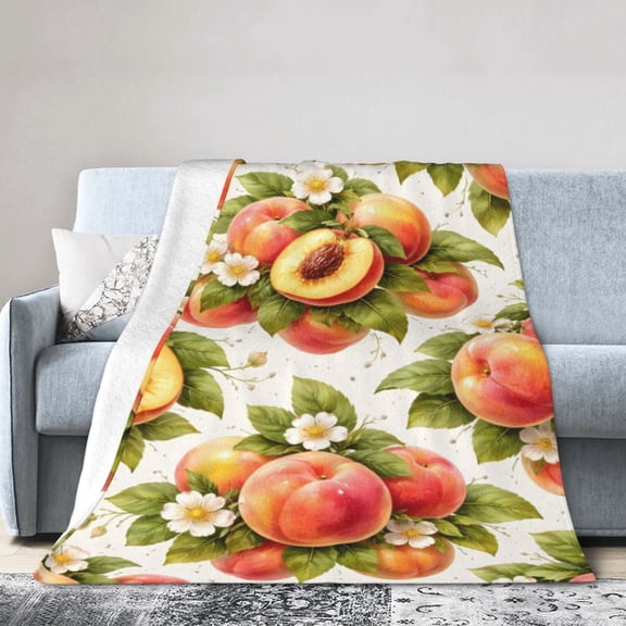 Fruit Peach Blanket Gift Throw Blanket Cozy Soft Home Decor Fruit Floral Garden Style Gift for Kitchen Lovers 50x40
