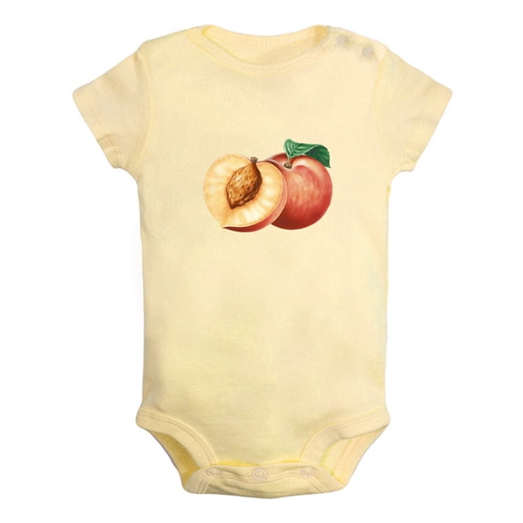Fruit Peach Image Print Rompers For Babies, Newborn Baby Unisex Bodysuits, Infant Jumpsuits, Toddler 0-24 Months Kids One-Piece Oufits (Yellow, 0-6 Months)