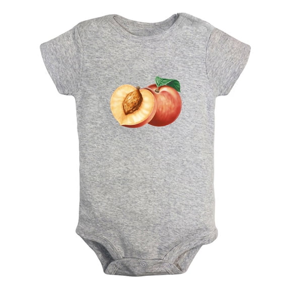 Fruit Peach Image Print Rompers For Babies, Newborn Baby Unisex Bodysuits, Infant Jumpsuits, Toddler 0-24 Months Kids One-Piece Oufits (Gray, 0-6 Months)