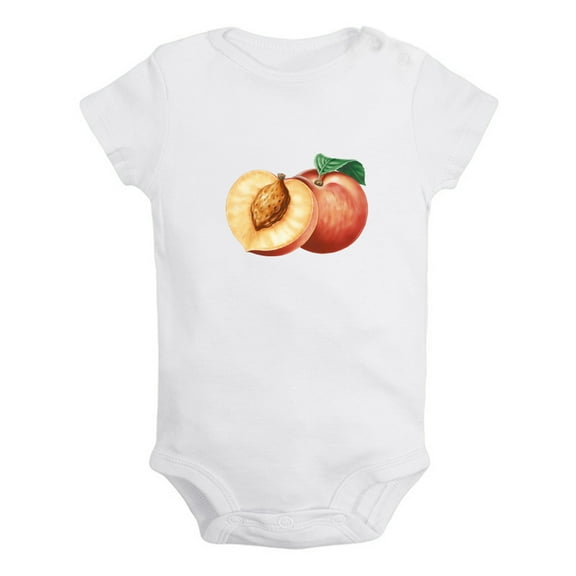Fruit Peach Image Print Rompers For Babies, Newborn Baby Unisex Bodysuits, Infant Jumpsuits, Toddler 0-24 Months Kids One-Piece Oufits (White, 0-6 Months)