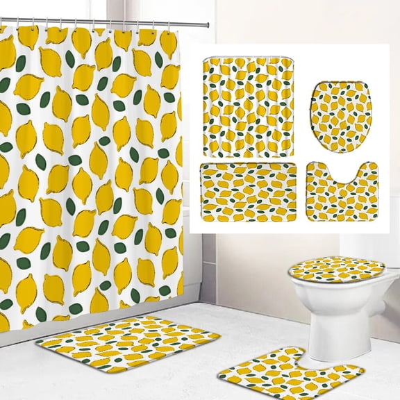 Fruit Peach lemon Pineapple Bathroom Set Printed Shower Curtain With Bath Mat Rug Carpet For Toilet Decor Shower Curtain Set